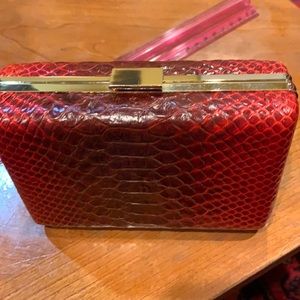 New Box clutch in reddish snakeskin embossed leather  or actual snakeskin.